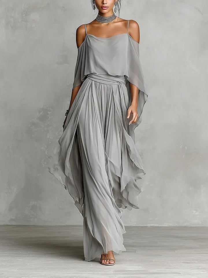 Luna Slate Off-Shoulder Draped Maxi Dress - White