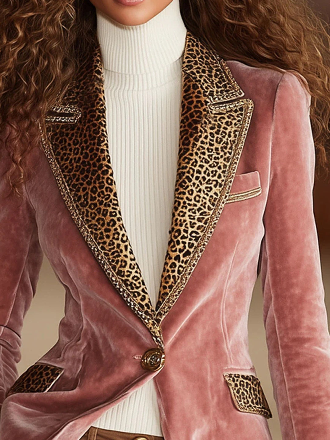 Leonora Contrast-Lapel Velvet Blazer -  Pink