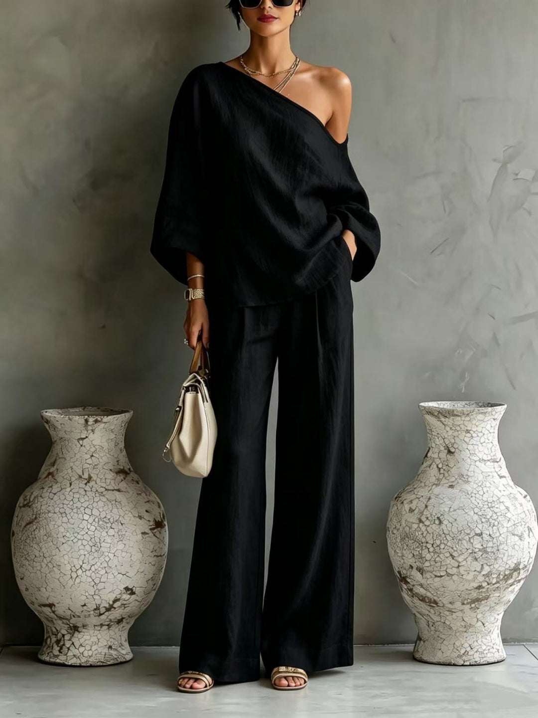 Lucia One-Shoulder Wide-Leg Set