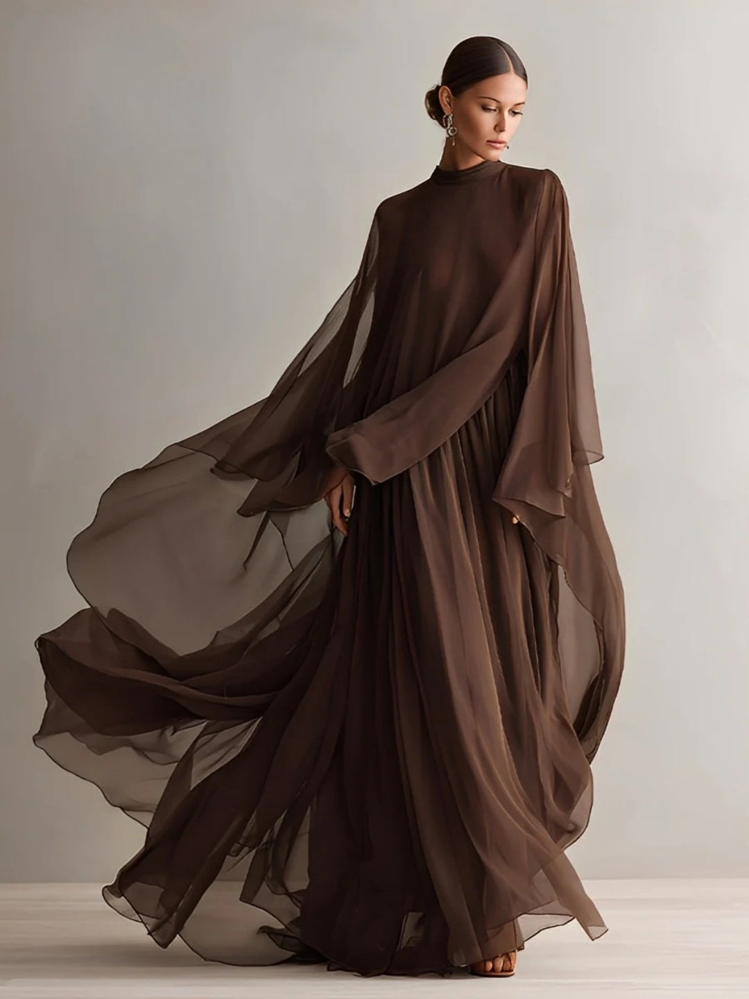 Nerina Chiffon Cape Two-Piece Set - Chocolate