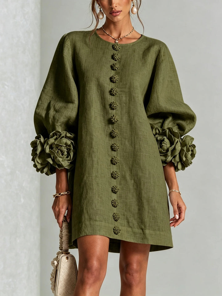Rosalia Blush Floral-Cuff Button Mini Dress