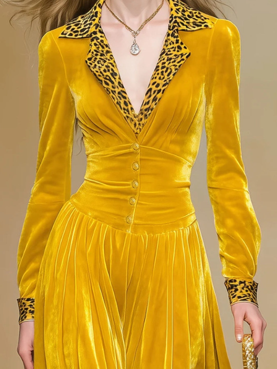 Marisol Velvet Leopard-Hem Maxi Dress