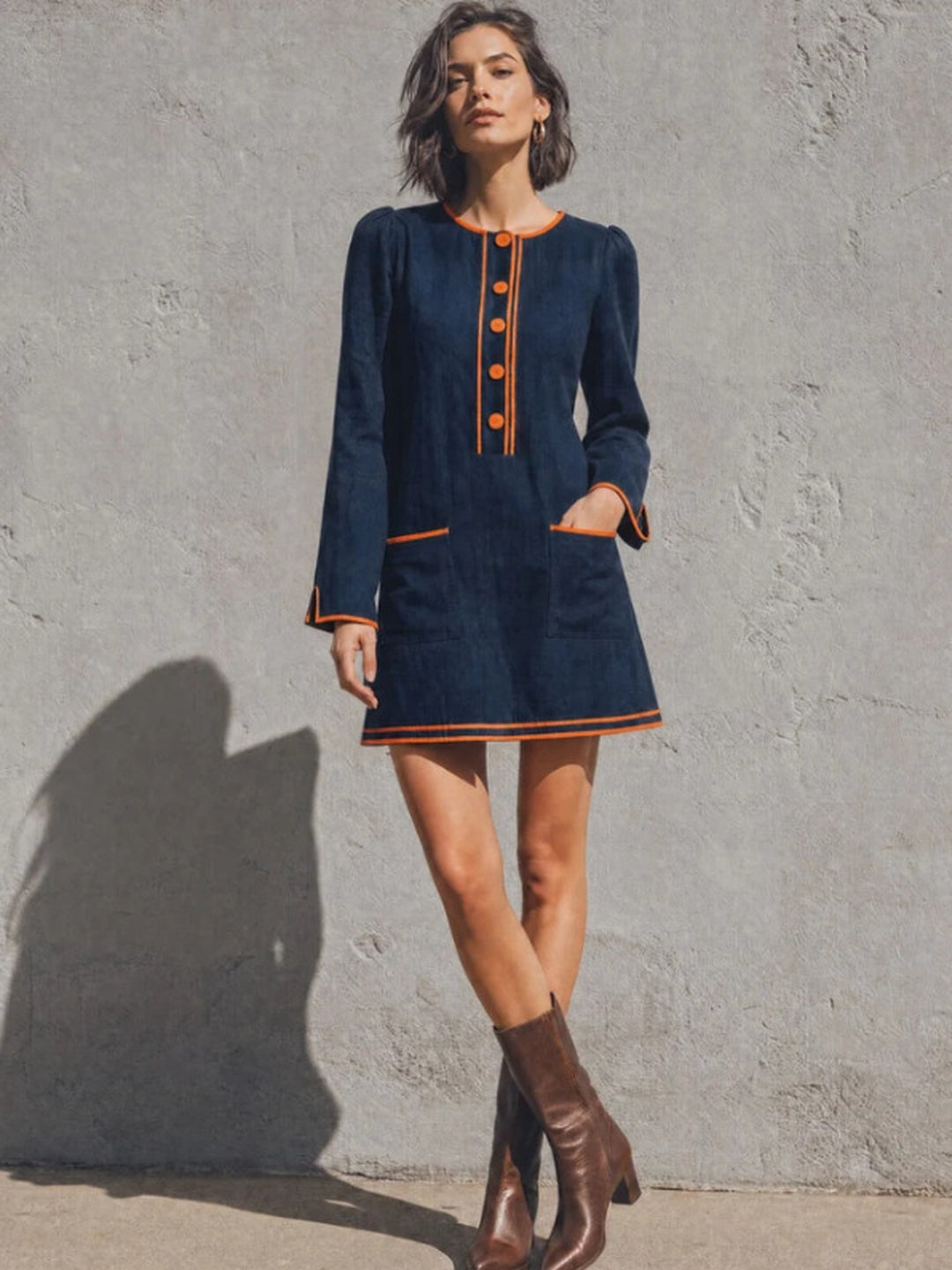 Marina Contrast-Trim Shift Mini Dress