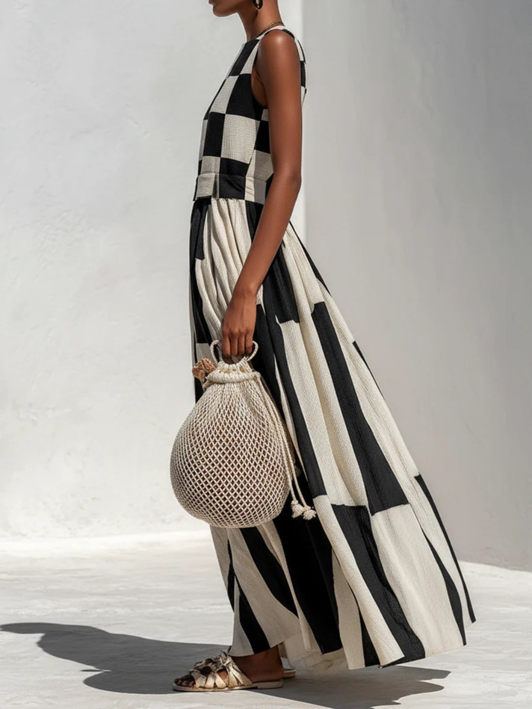 Noa Black Ivory Geometric Maxi Dress