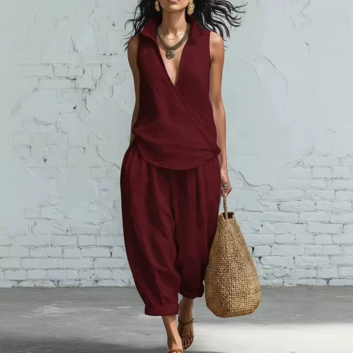 Talia White Sleeveless Resort Pants Set