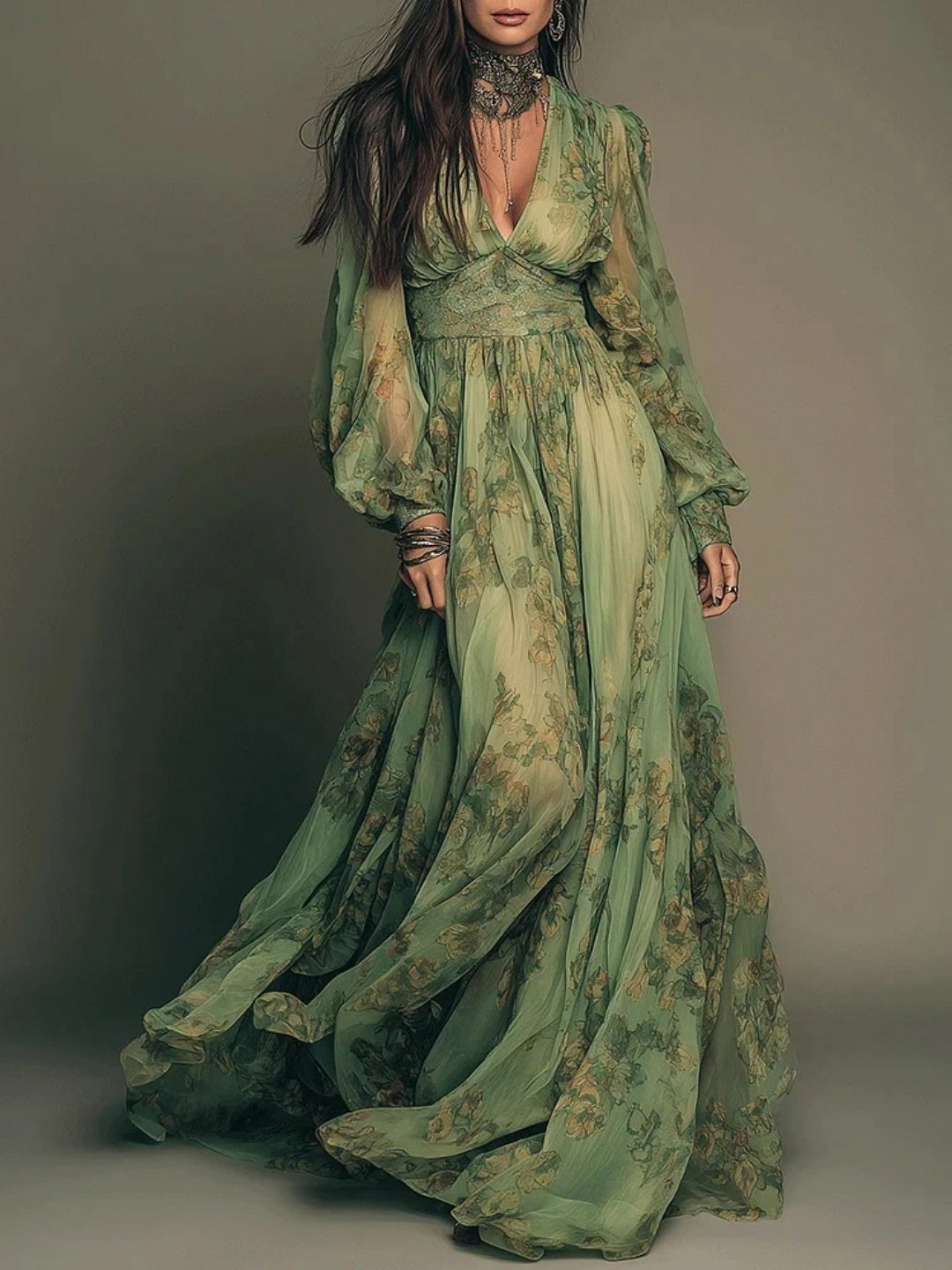 Elena Sage Floral Ruffle Maxi Dress