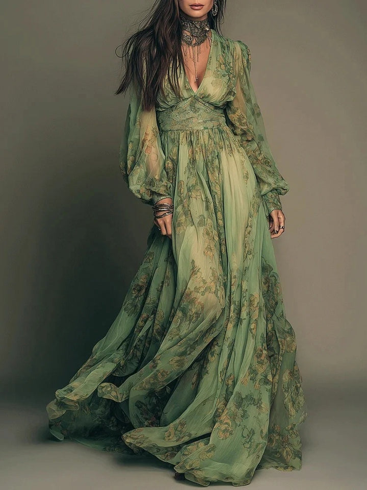 Elena Sage Floral Ruffle Maxi Dress