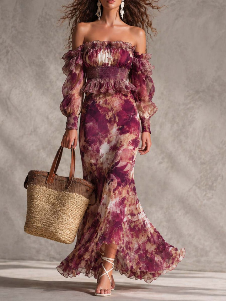 Violetta Plum Floral Off-Shoulder Mermaid Maxi Dress