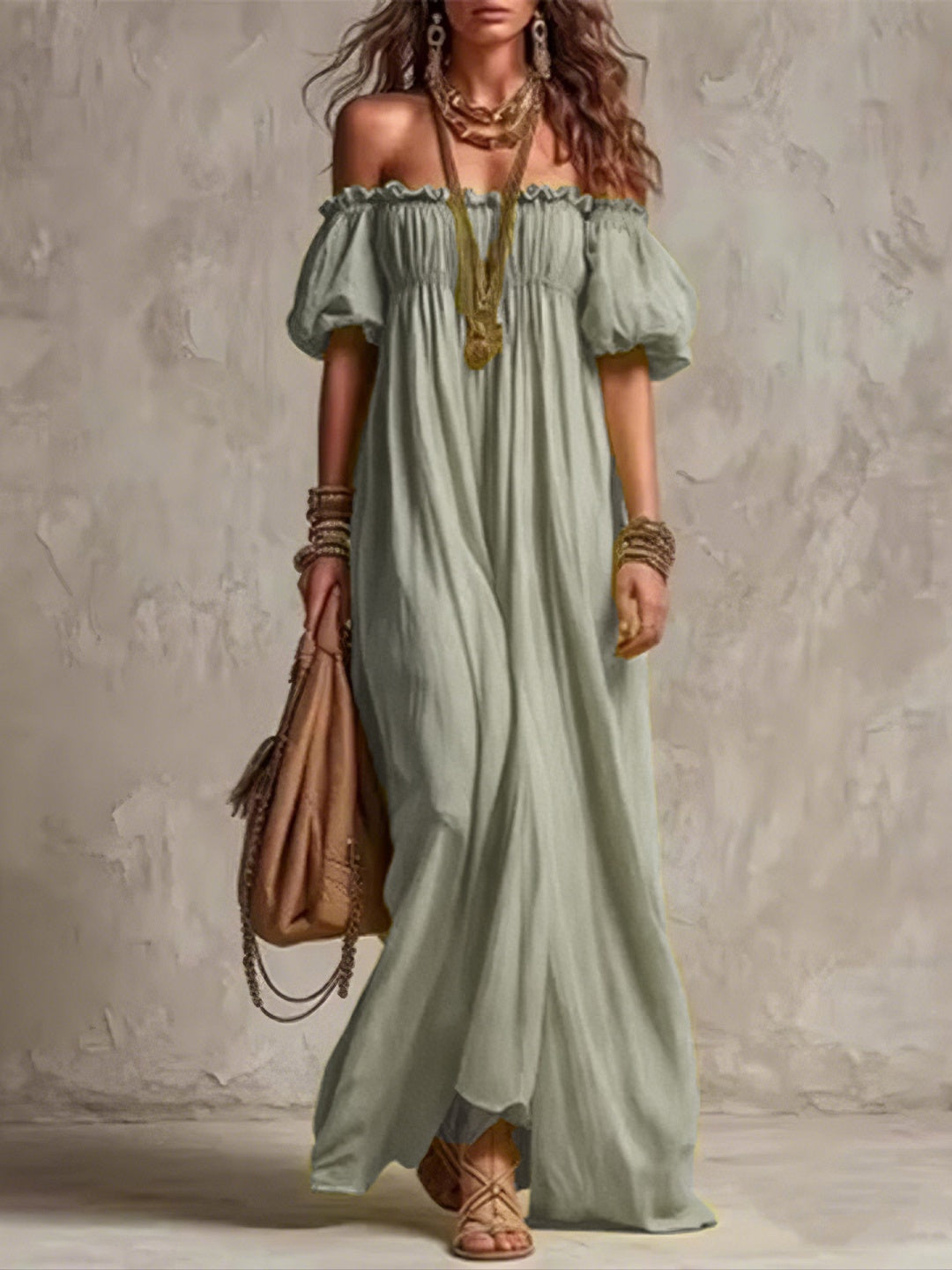 Livia Lime Off-Shoulder Maxi Dress