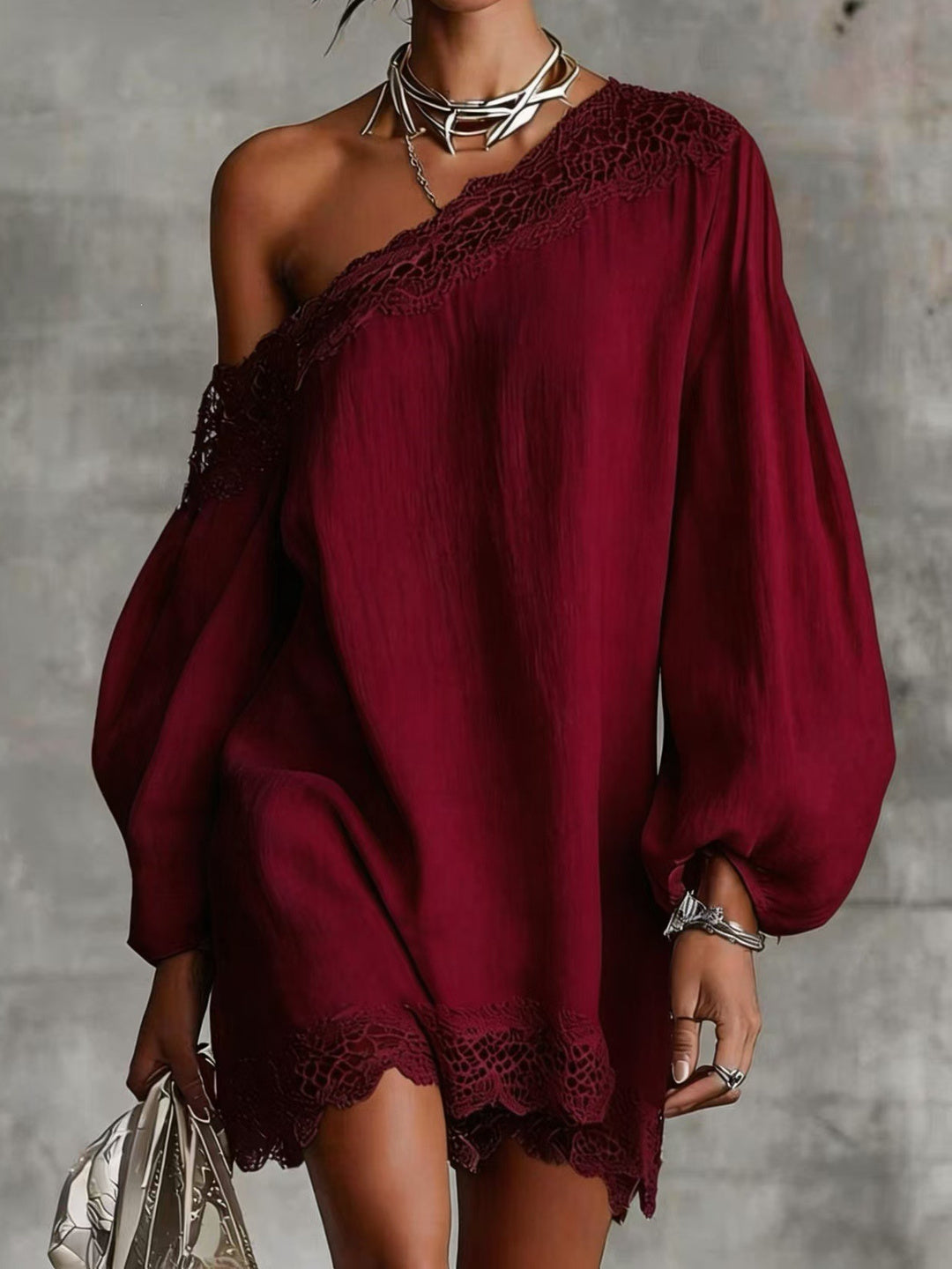 Callista Lace-Trim One-Shoulder Mini Dress
