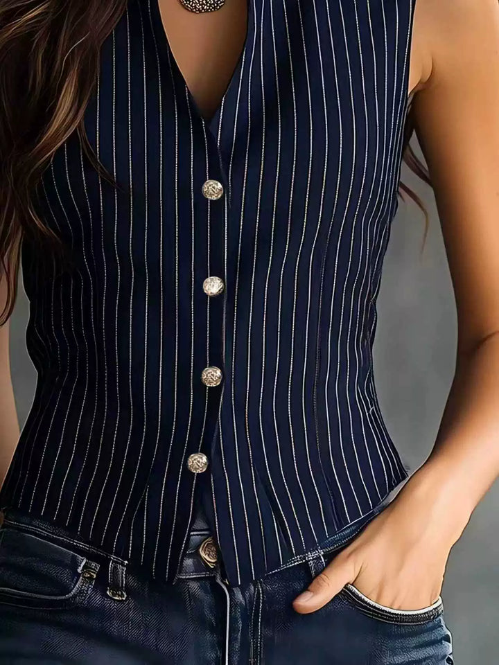 Lena Navy Pinstripe Vest Top