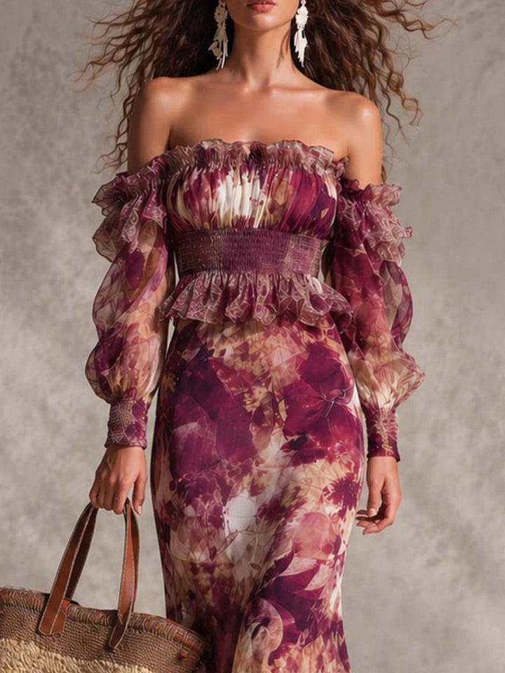 Violetta Plum Floral Off-Shoulder Mermaid Maxi Dress