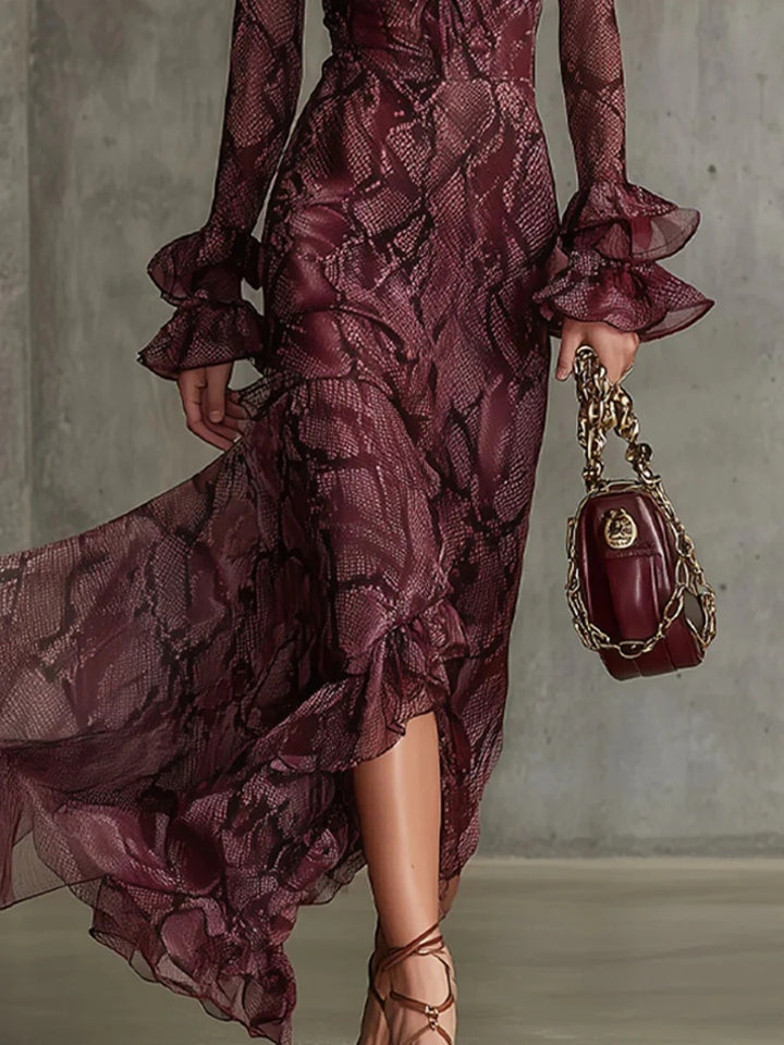 Aurelia Burgundy Floral Ruffle Maxi Dress
