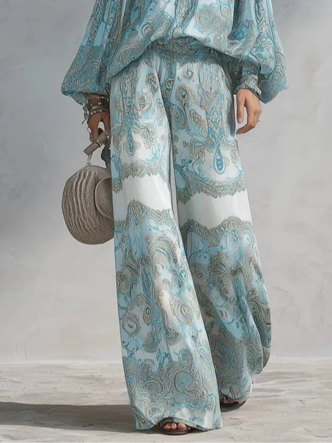 Marina Aqua Botanical Relaxed Pants Set