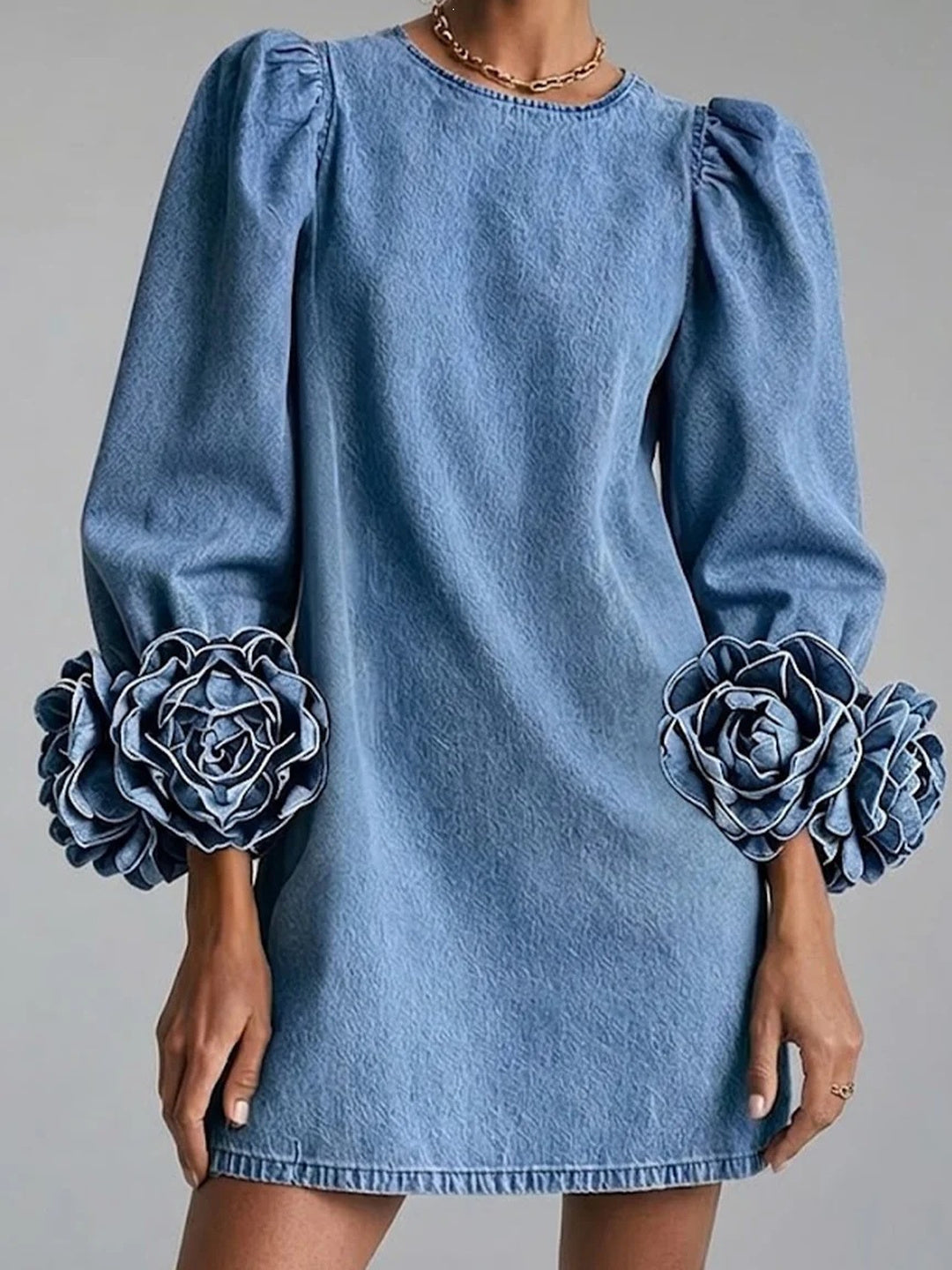 Fiorenza Floral-Cuff Mini Dress