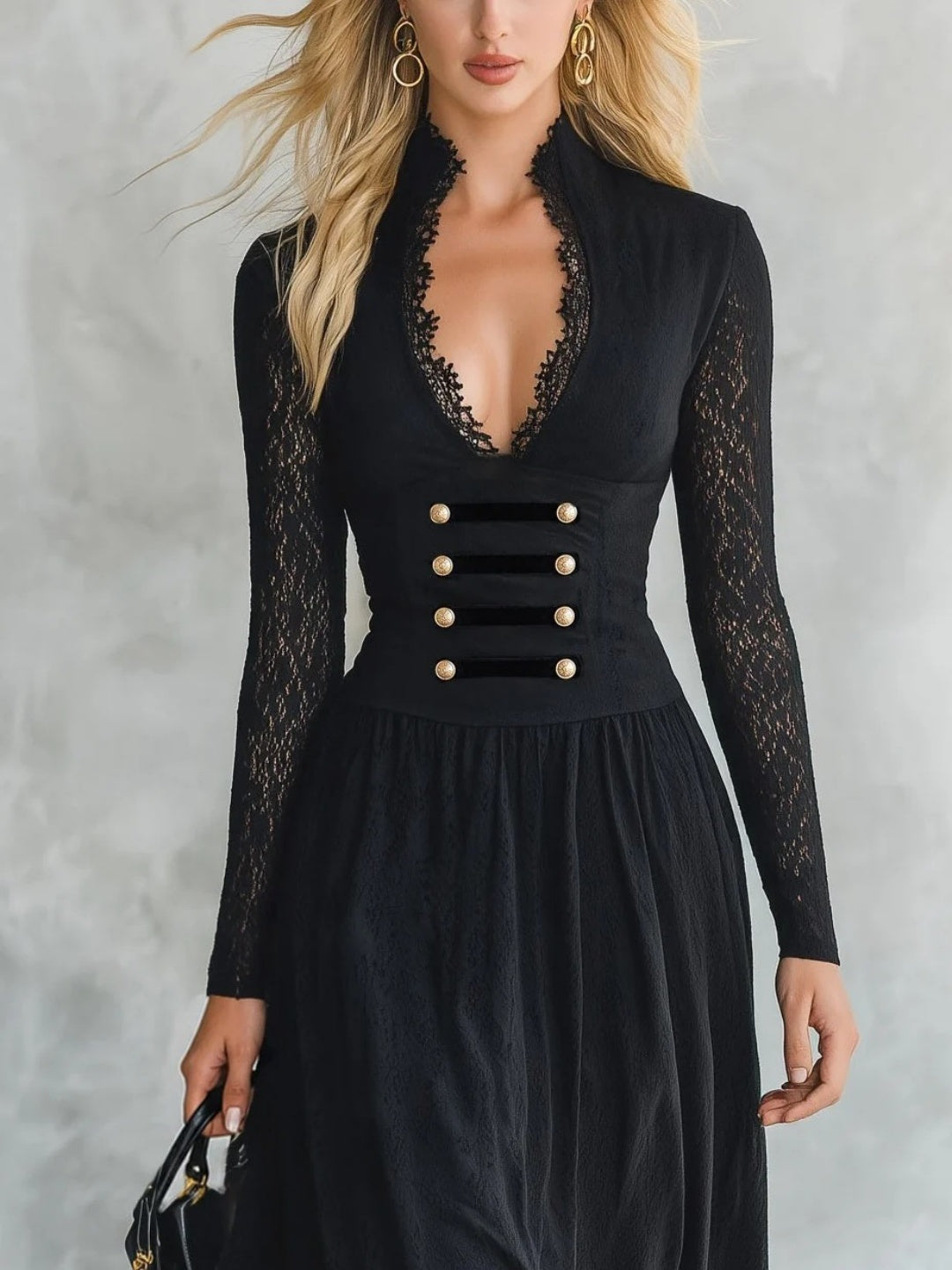 Aurelia Lace-Sleeve Velvet Maxi Dress