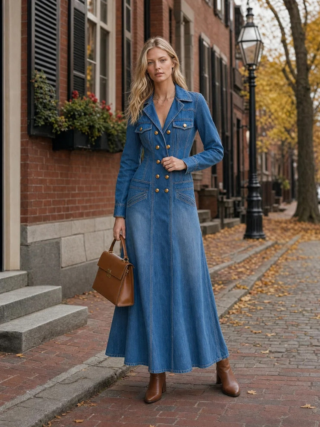 Luciana Double-Breasted Denim Midi Dress