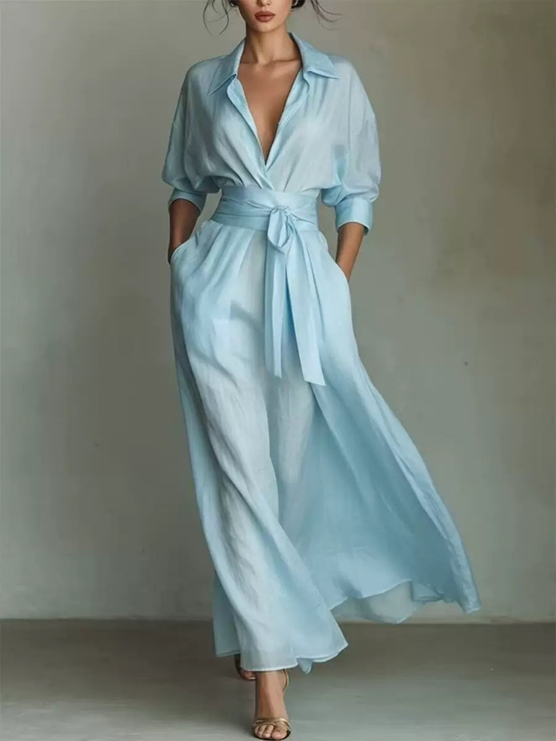 Livia Draped Shirt Maxi Dress