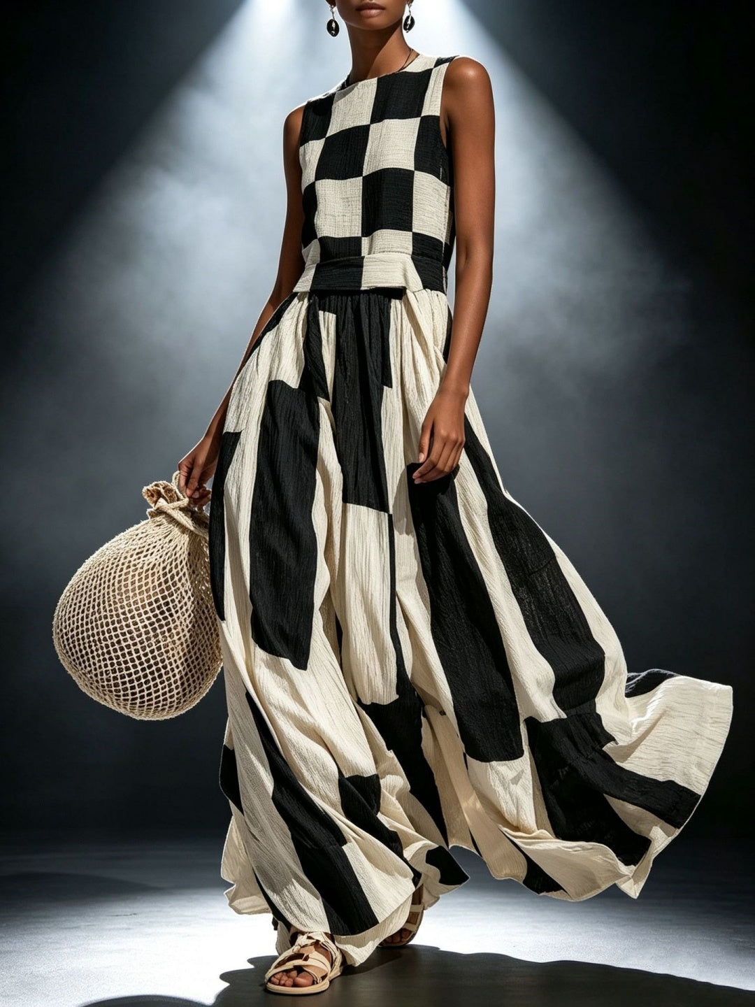 Noa Black Ivory Geometric Maxi Dress