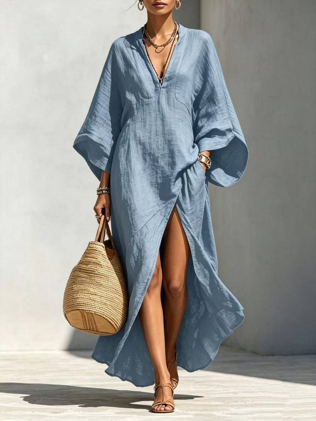 Elara Relaxed Shirt High-Low Maxi Dress