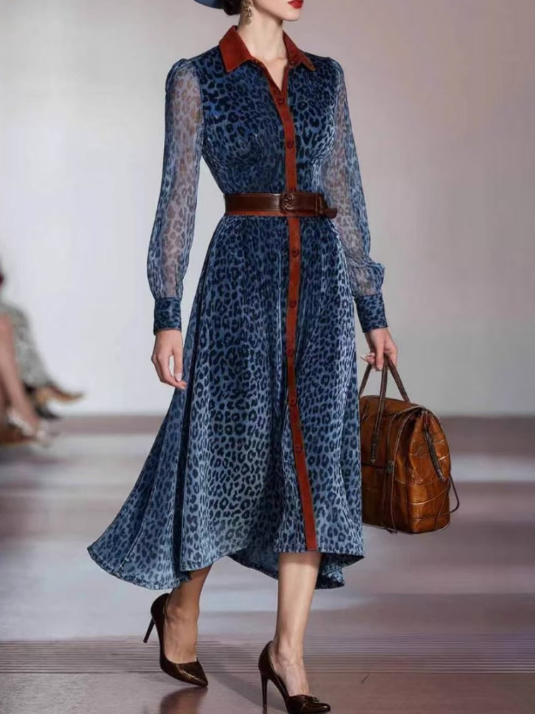 Nerina Navy Animal-Print Belted Maxi Dress