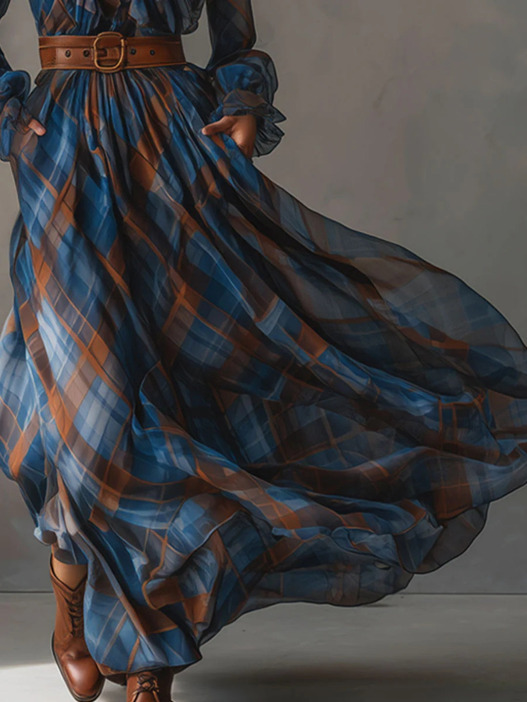 Paloma Blue Rust Print Belted Maxi Dress