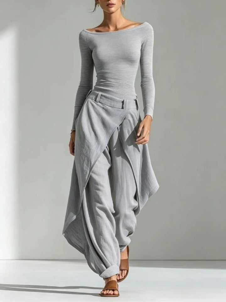 Elara Sand Draped Harem-Pant Set