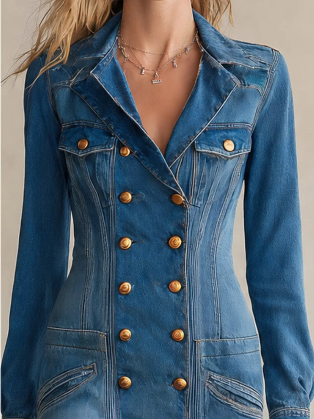 Luciana Double-Breasted Denim Midi Dress