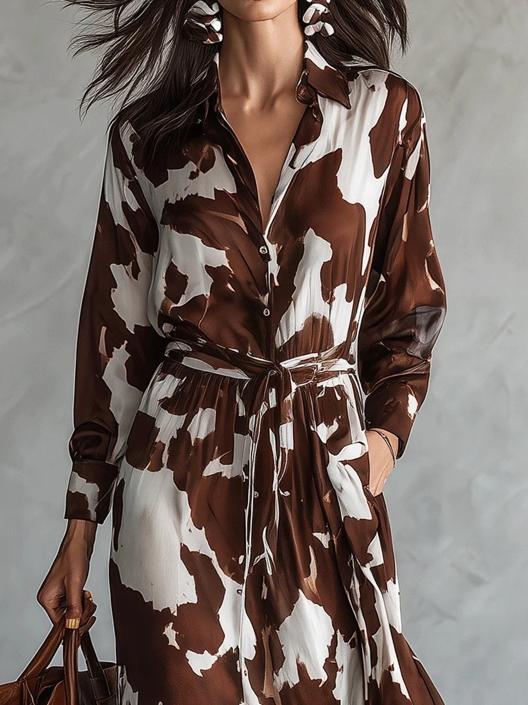 Maremma Abstract-Print Belted Maxi Dress - Coffee