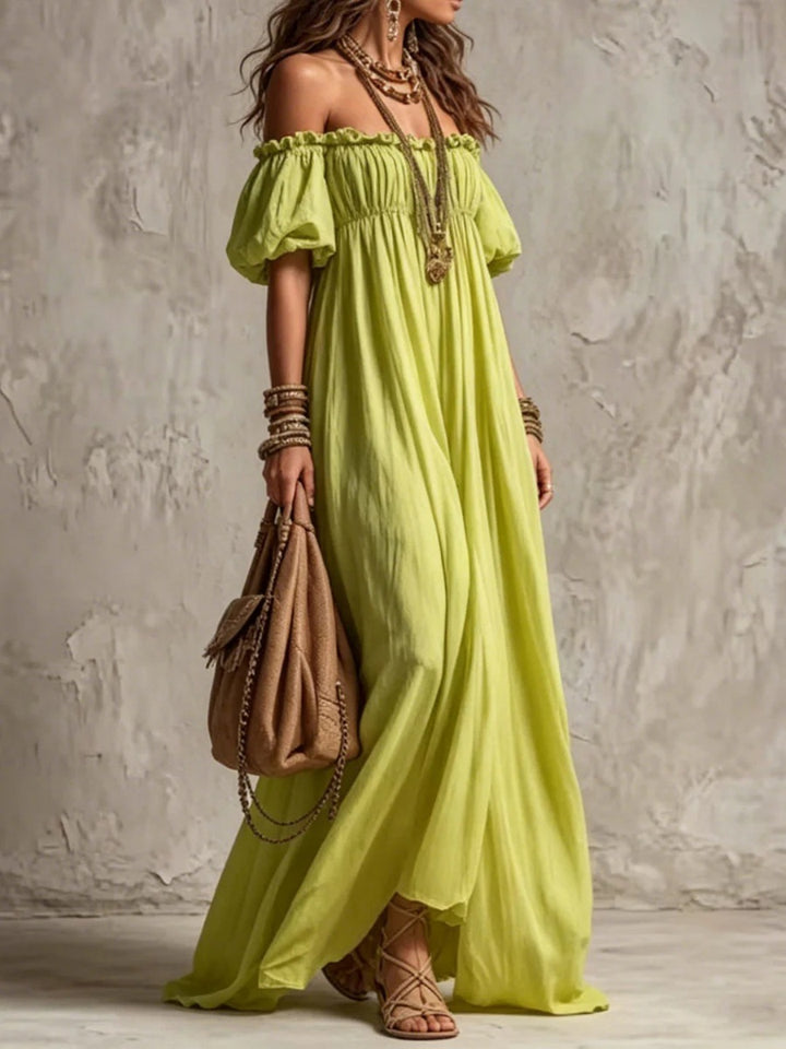 Livia Lime Off-Shoulder Maxi Dress