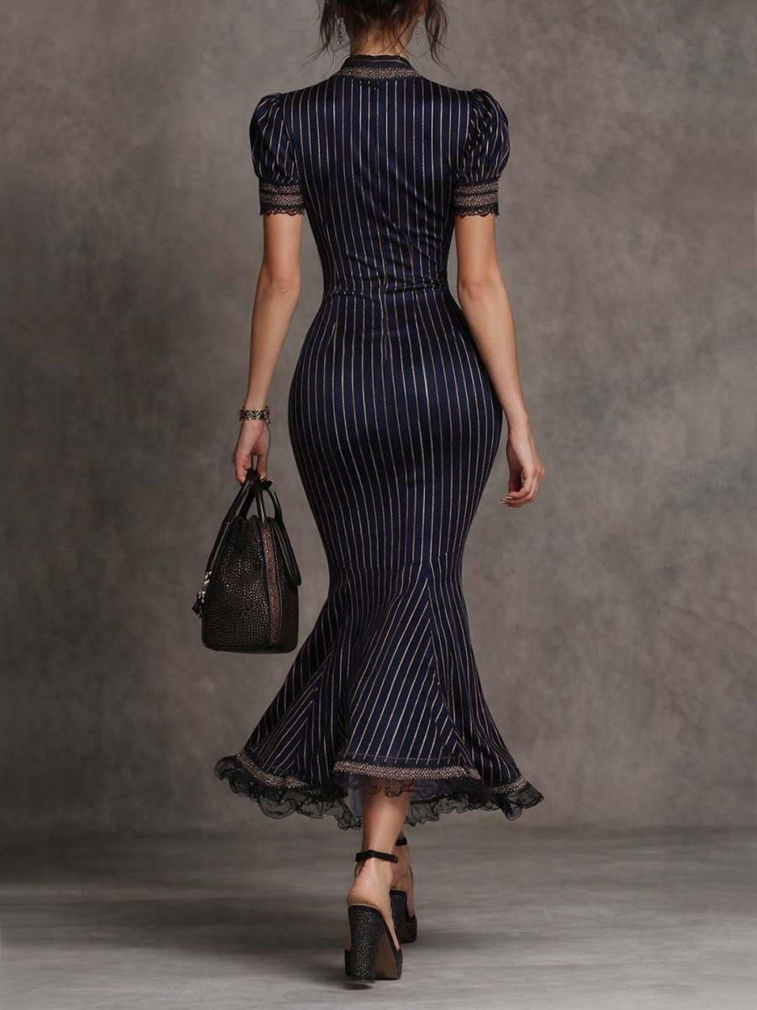 Noa Navy Pinstripe Button Midi Dress