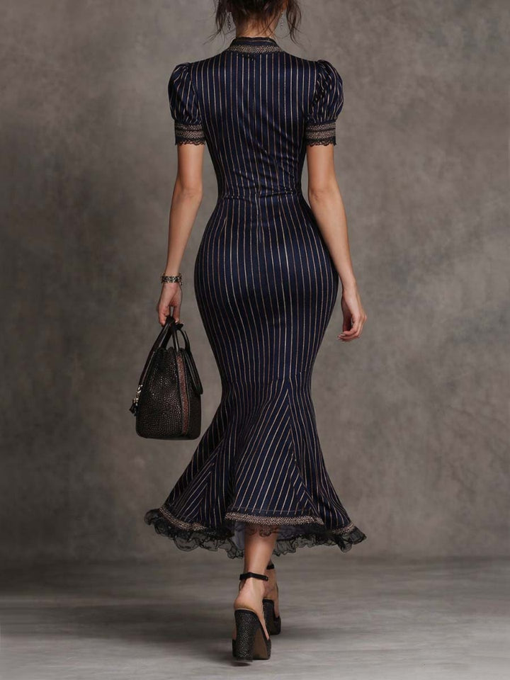 Noa Navy Pinstripe Button Midi Dress