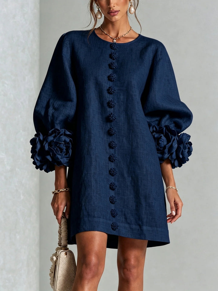 Rosalia Blush Floral-Cuff Button Mini Dress