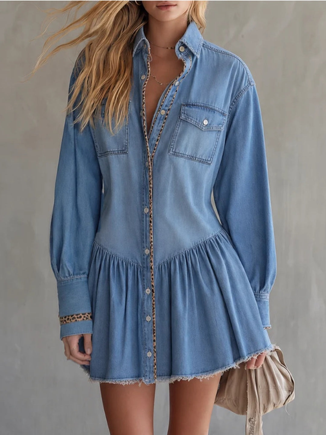 Elara Denim Pleated Shirt Dress