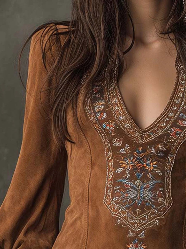 Terra Cocoa Embroidered Tunic Mini Dress