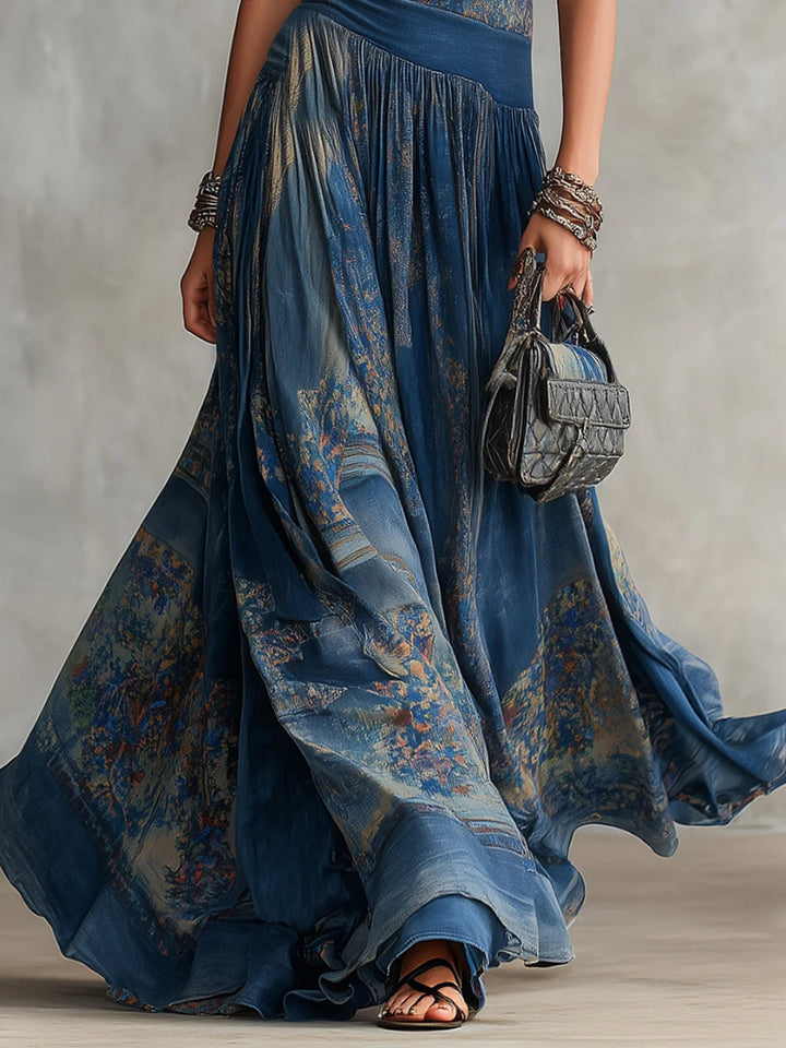 Capri Blue Print Top and Maxi Skirt Set