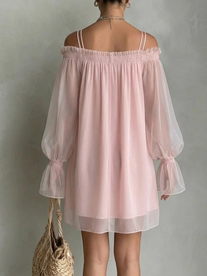 Rosalia Blush Chiffon Off-Shoulder Mini Dress