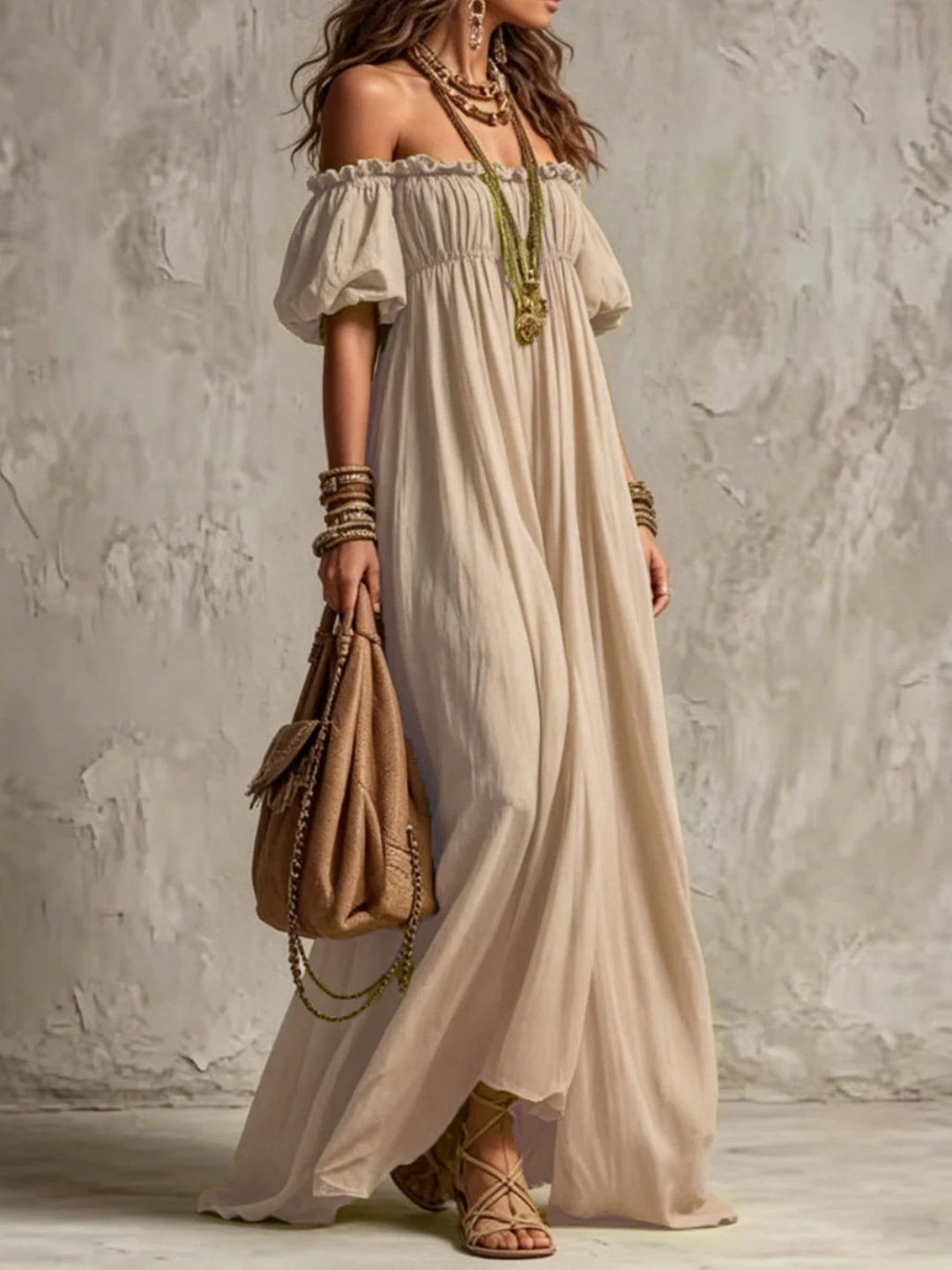Livia Lime Off-Shoulder Maxi Dress