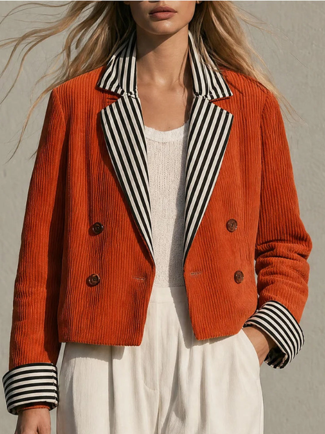 Corinna Contrast-Lapel Cropped Blazer