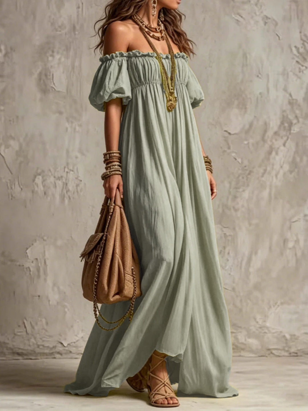Livia Lime Off-Shoulder Maxi Dress