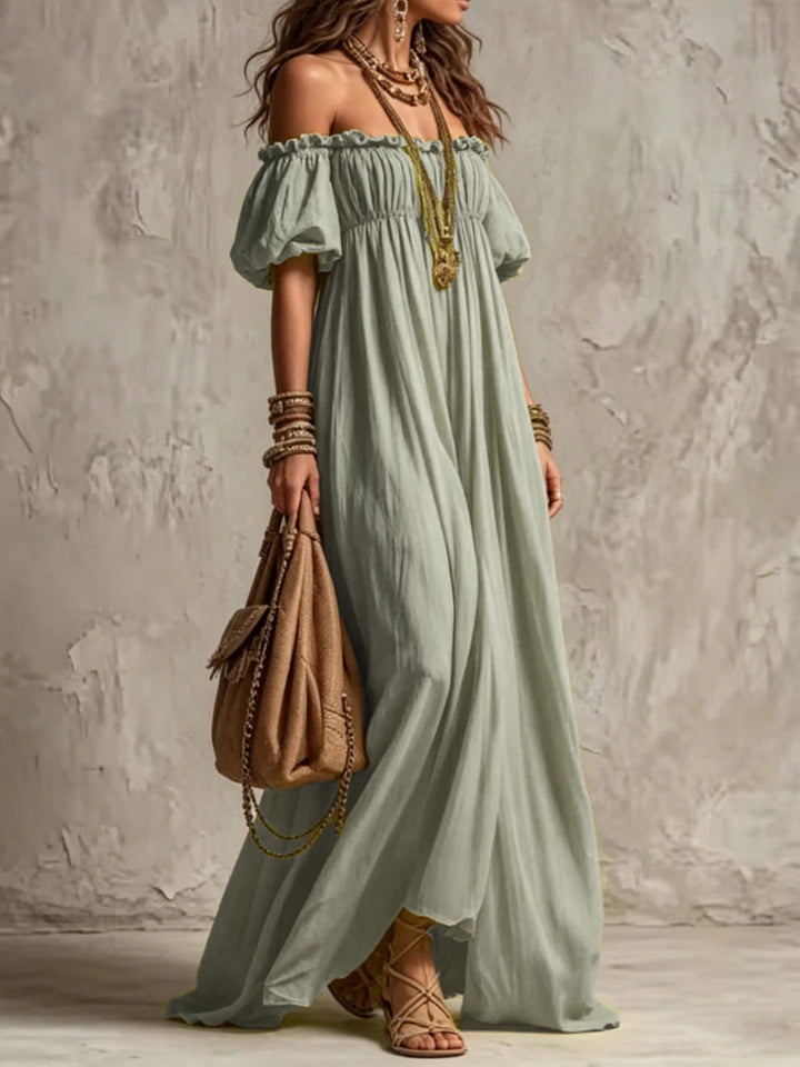 Livia Lime Off-Shoulder Maxi Dress