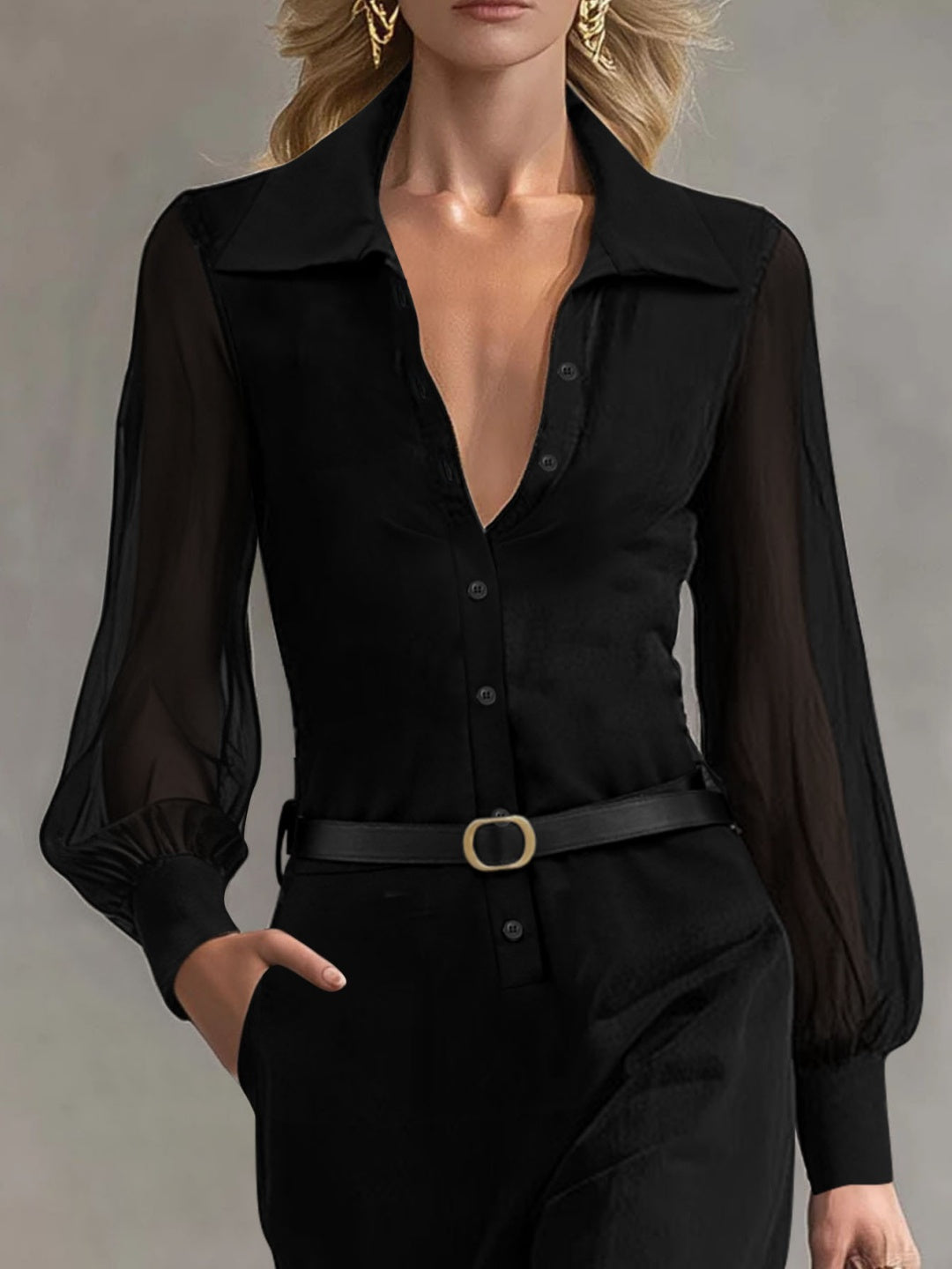Alba Black Sheer-Sleeve Resort Set