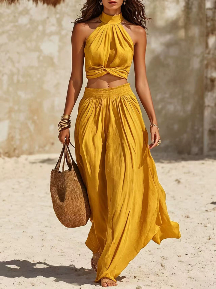 Yara Terracotta Halter Skirt Set