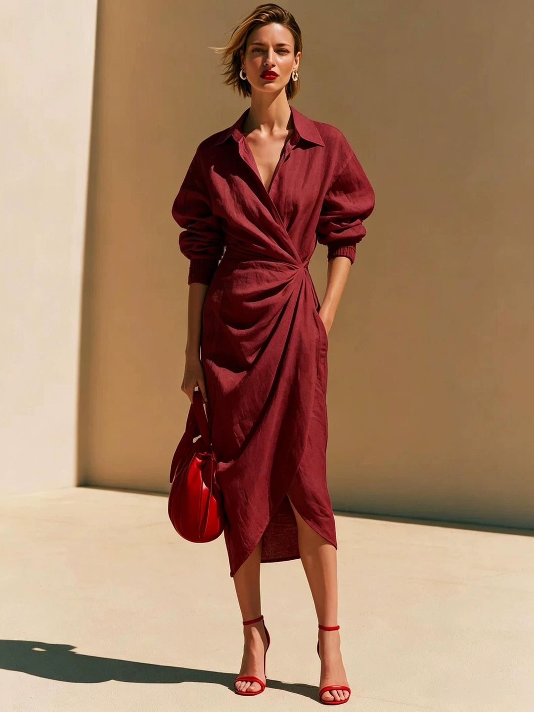 Marcella Wrap-Front Midi Dress