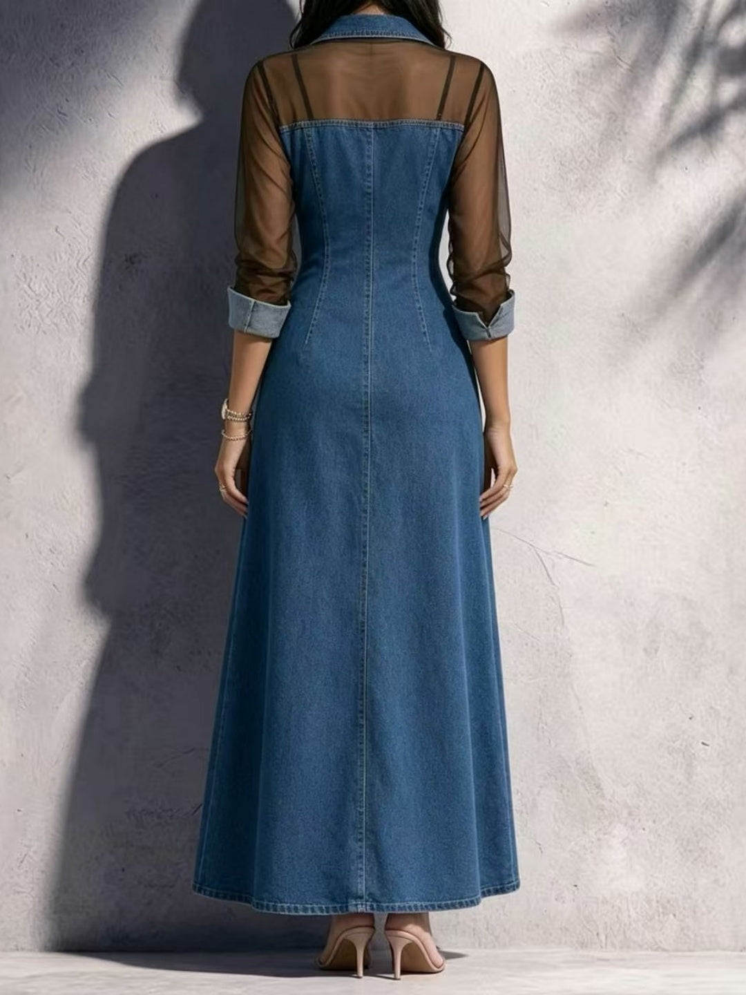 Luna Denim-Look Shirt Maxi Dress