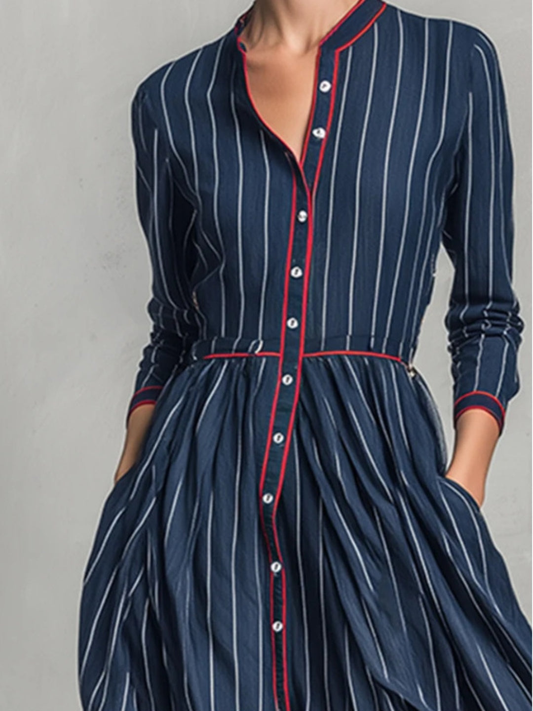 Adriana Pinstripe Pleated Maxi Dress