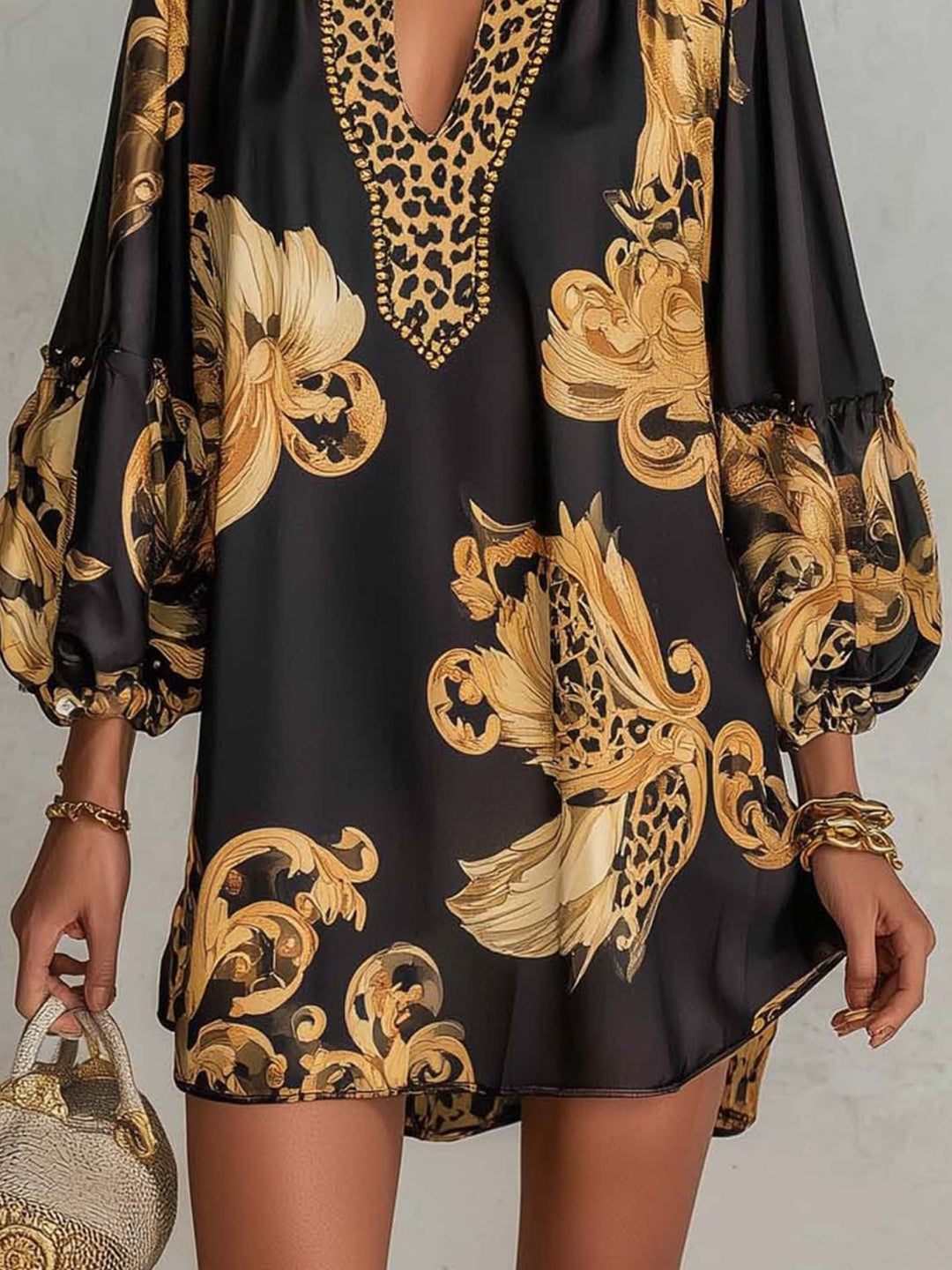 Paloma Black Gold Baroque Caftan Mini Dress