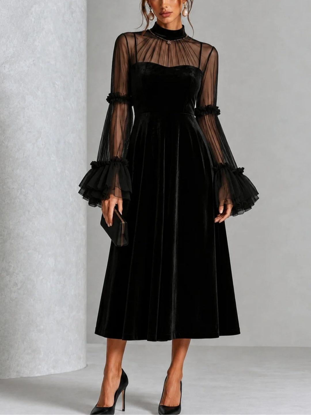 Nocturne Tiered-Sleeve Maxi Dress