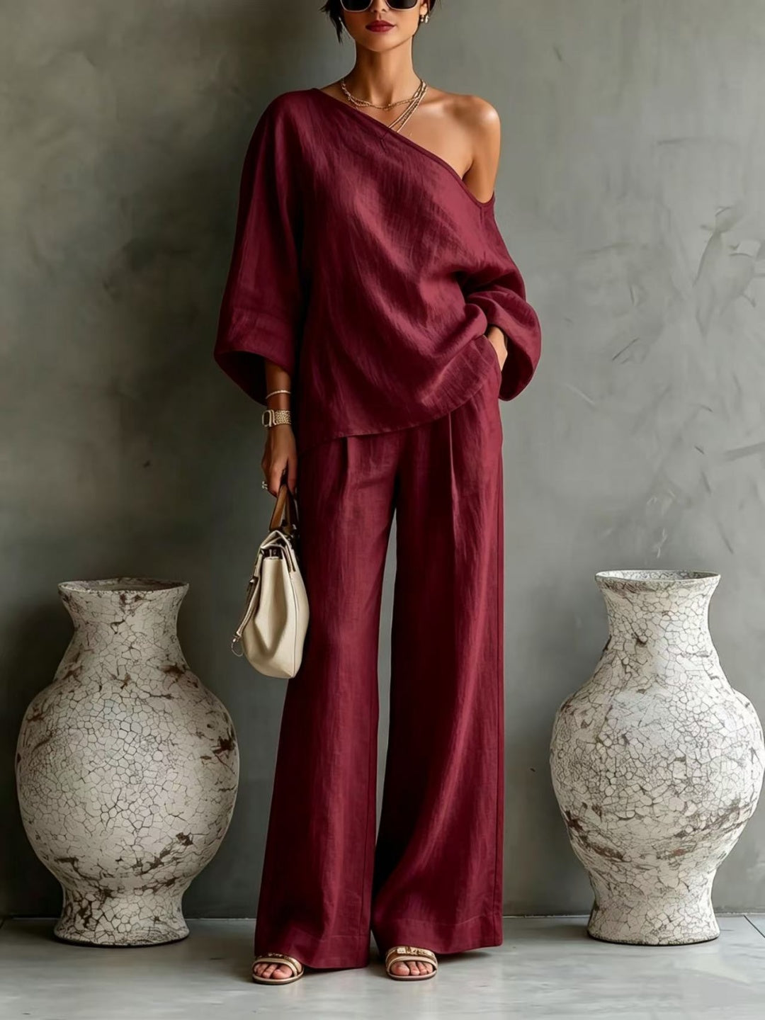 Lucia One-Shoulder Wide-Leg Set