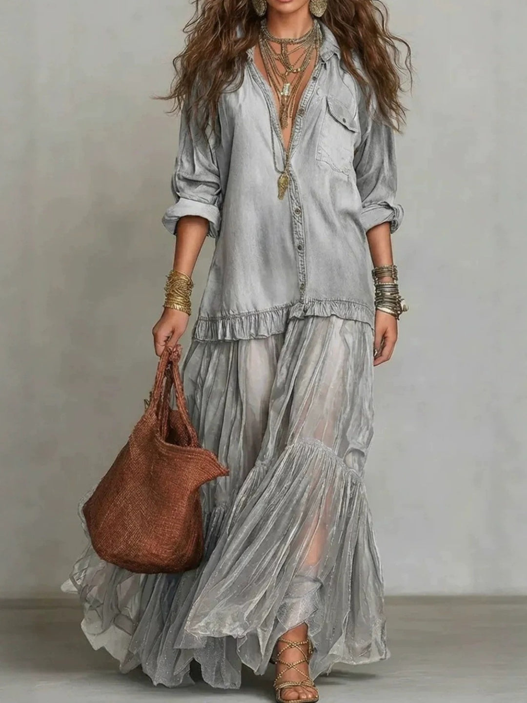 Oceana Rose Tiered Shirt Maxi Dress